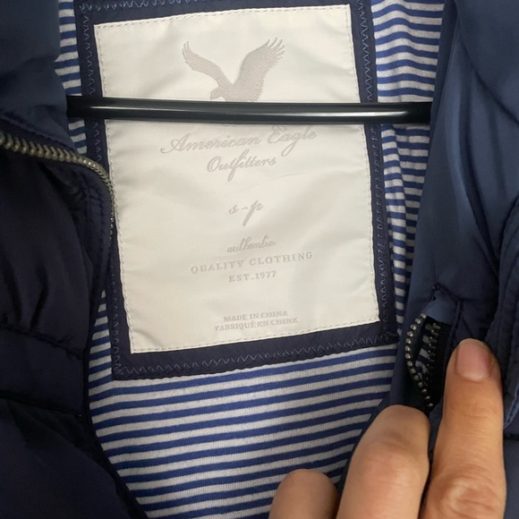 Y2K American Eagle Outfitters Dark Blue Puffer Vest Sz S - Picture 3 of 8